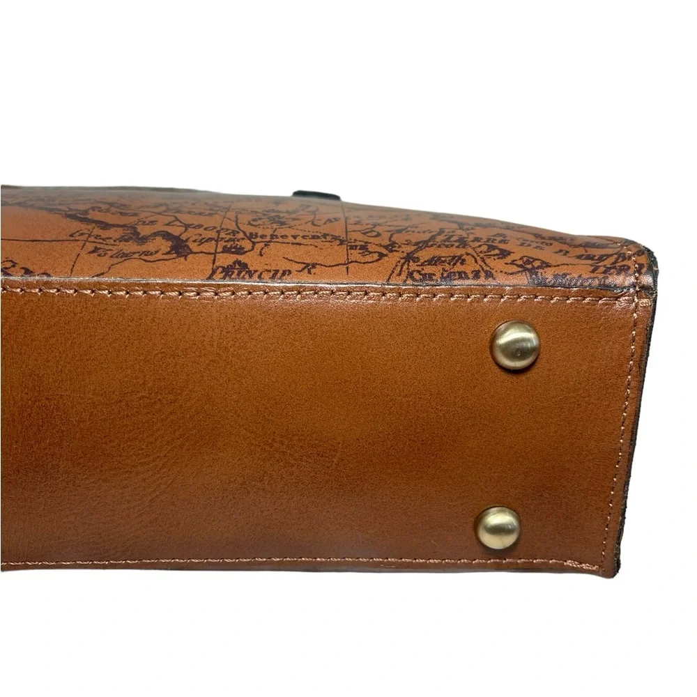 Patricia Nash Signature Map Calvi Square Leather Satchel Shoulder Bag Saddlebag - Picture 11 of 15